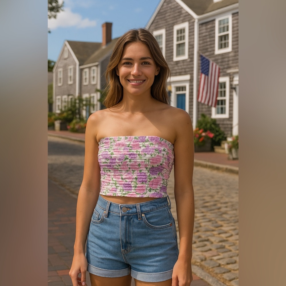 Wayf Floral Smocked Strapless Top